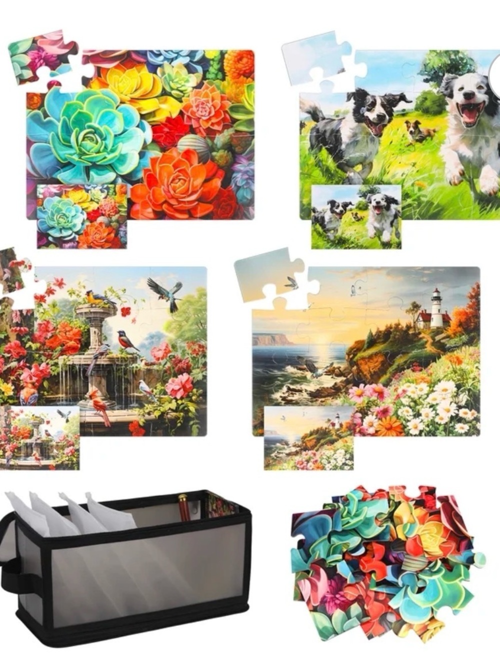 Set of 4 Large 16-Piece Colorful Jigsaw Puzzle for Seniors EUC